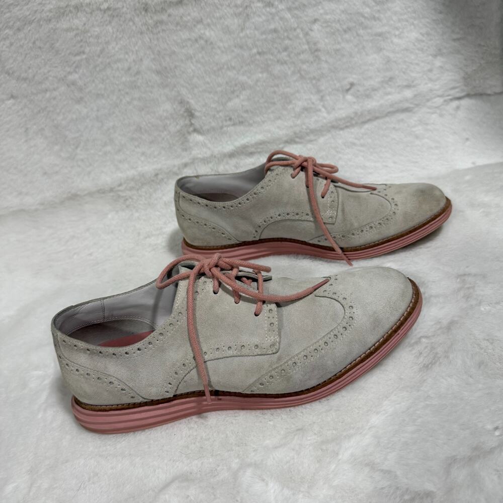 Cole Haan LunarGrand Wingtip Oxford Shoes Women's Size 9B Gray Pink Suede - Picture 2 of 9